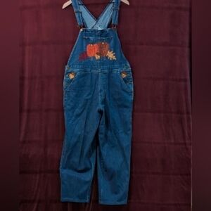 Vintage Haik's Autumn Fall Harvest Embroidered Denim Jean Overalls Size L